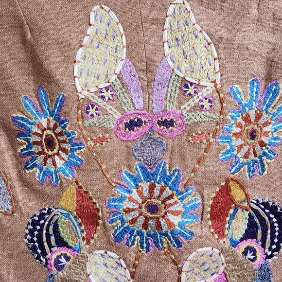 Pinko Womens Tan Silk/Linen Embroidered Floral Blazer Jacket US Size Small - Picture 5 of 7